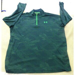Under Armour Mens Heat Gear Tech Jacquard 1/4 Zip Camo Green Long Sleeve Shirt X